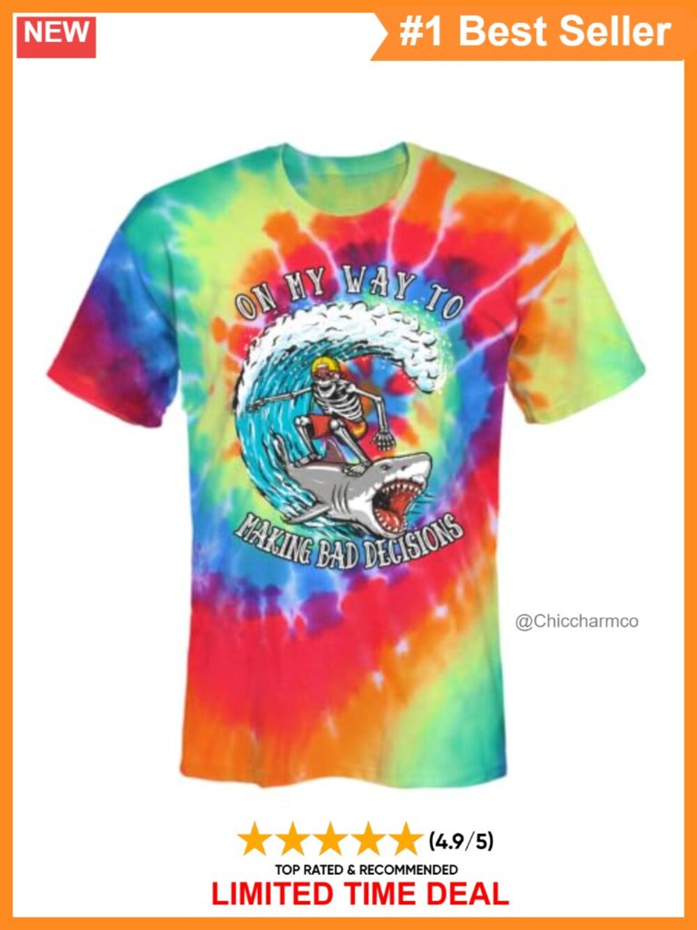 Salty Bones Shark Surf Tie Dye Graphic Tee 100% Ringspun Cotton USA